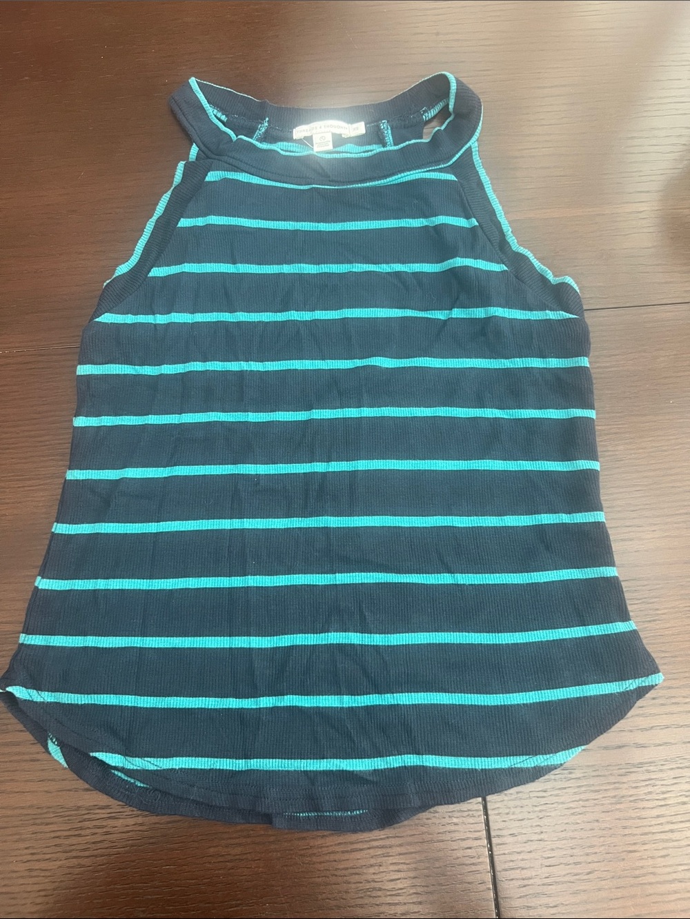 Threads 4 Thought Navy & Teal Striped High-Neck Tank